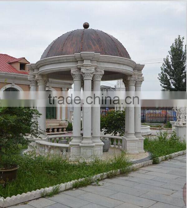 Cheap White Marble Gazobo with Iron Roof for Sale