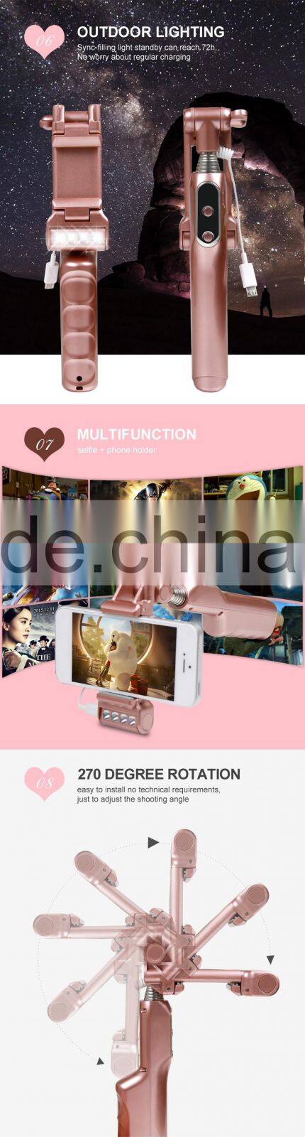 2016 RGKNSE rk-mini 4 all in one pen size foldable night using sync flash beauty wired selfie stick with led flash