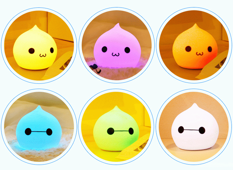 Portable Silicone LED Colorful Baby Night Light, USB Rechargeable Children Night Lamp with Warm White, 7-Color Breathing