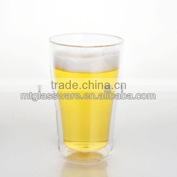 Hand made promotional 562ml double wall clear beer glass