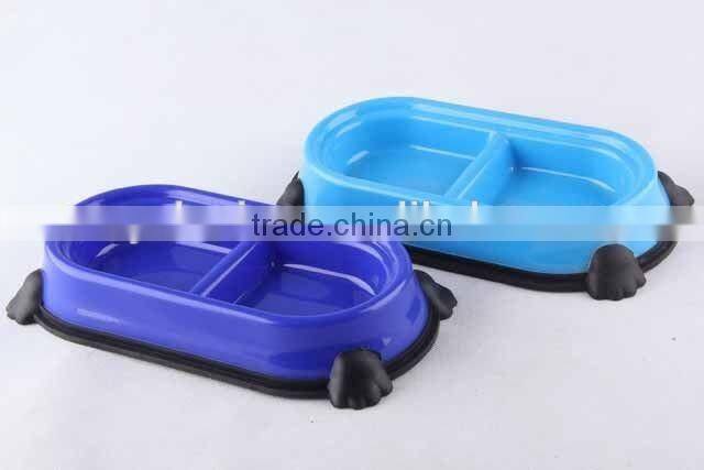 New design Plastic slip-resistant oval pet bowl with rubber bottom/dog bowl