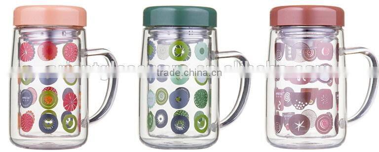 High quality 300ml 10oz double wall glass tea cup with lid