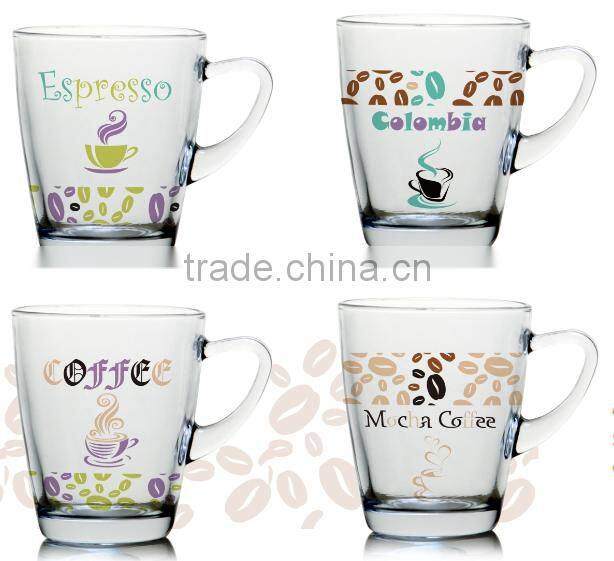 6oz 8oz 10oz 12oz Caffe Latte Espresso Cappuccino color printing coffee mug drinking glass mug with han