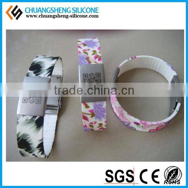 qr code silicone bracelet with metal clasp with factory price