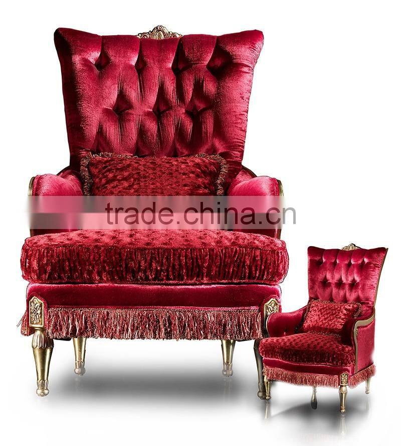 Classic Elegant English Style Royal Armchair with High Quality Upholstery Fabric and Golden Highlights BF12-05254e
