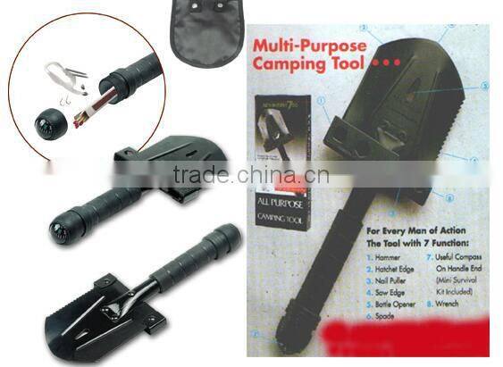 7 IN 1 Mini Compact Multi-Function Shovel with Compass, steel shovel,spade