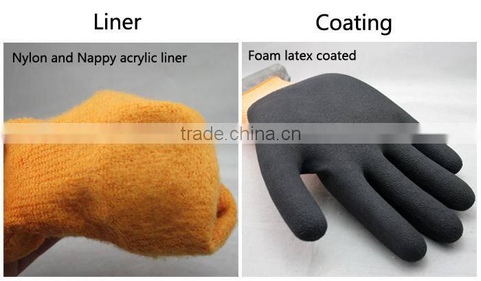 NMSAFETY 13 gauge foam latex 3/4 coated green nylon and nappy acrylic liner warm winter gloves