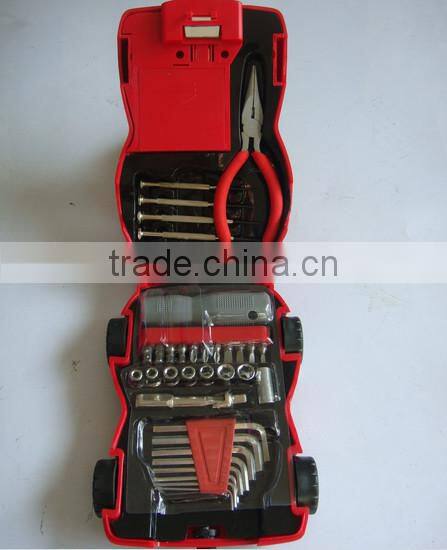 Promotional car shape 34pcs hand tools set/kit with LED light torch
