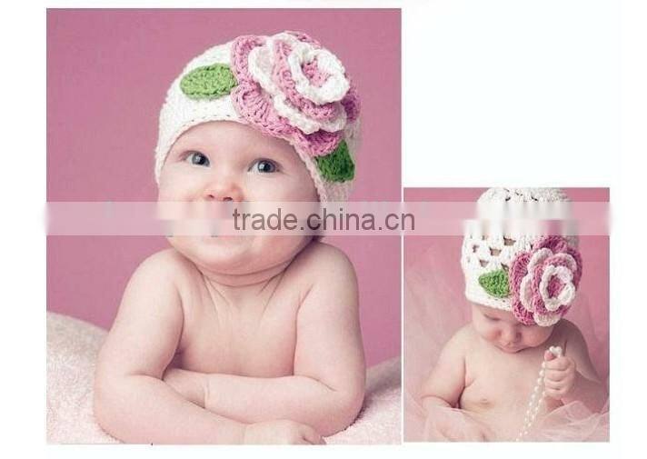 2015 baby flower hat Winter Crochet Hats handmade knitted hat/flower crochet baby patterns