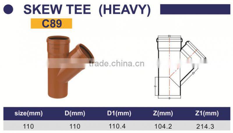 HIGH QUANLITY SKEW TEE WITH SOCKET OF PVC GB STANDARD EXPANDING FITTINGS FOR DRAINAGE WITH GASKET