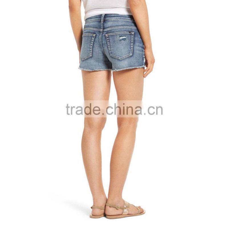 Good Quality Rose Bowl Embroidered Denim Blue Shorts