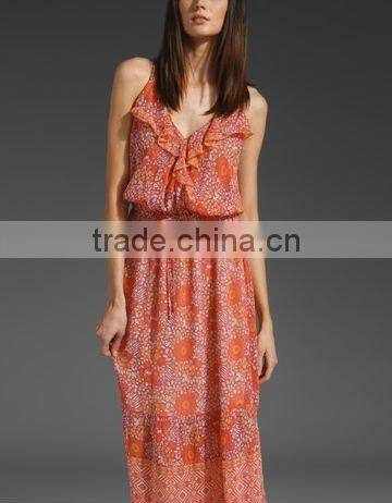 fashionable!OEM and ODM!garment!12DR066 nice 100%silk long dresses 2012 for summer,casual,nice print