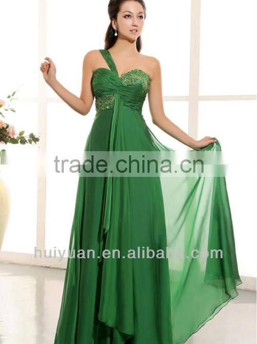 Newest One Shoulder Chiffon Emerald Green Bridesmaid Dresses