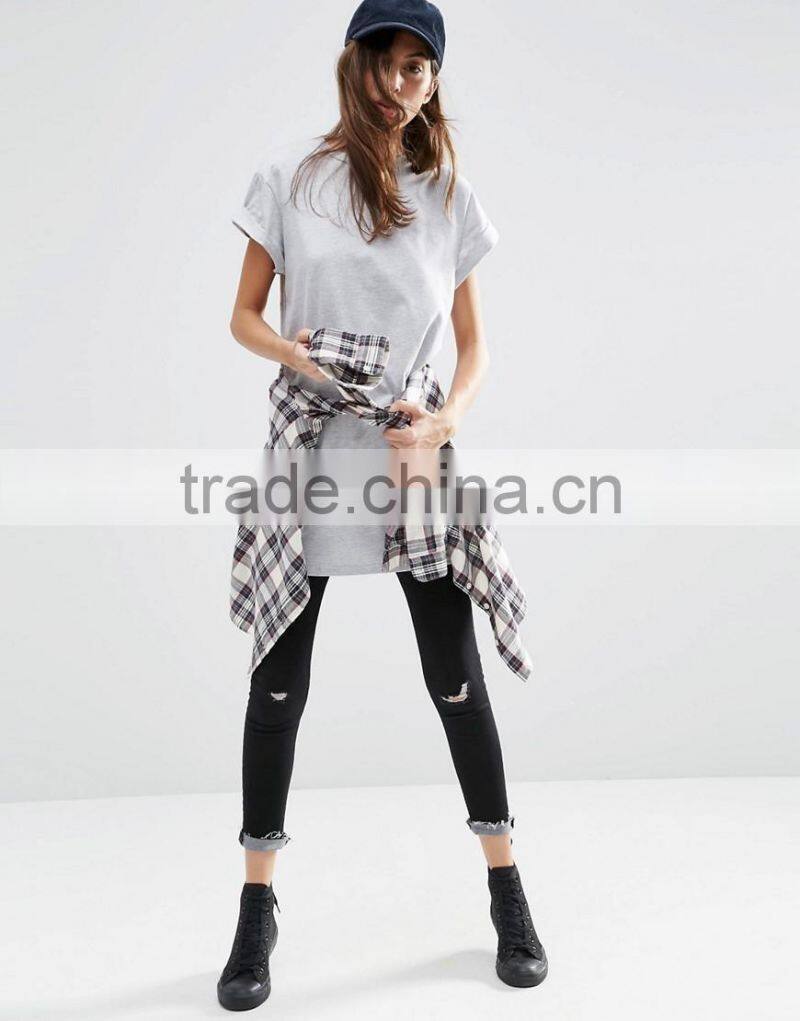 Manufactory Custom Logo Print Longline Short Sleeve Women T Shirt