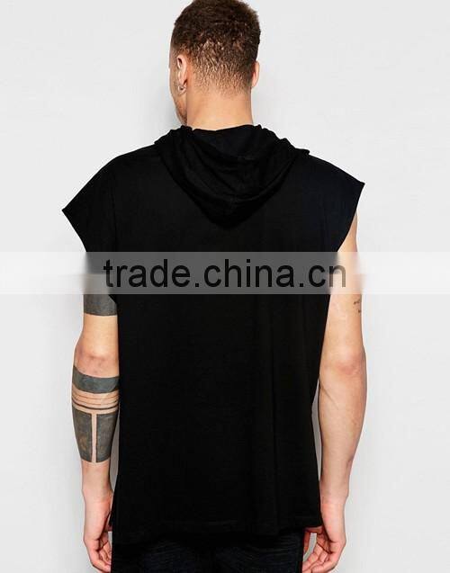 Men logo custom oversized 100% cotton black hooded t-shirt for promotion