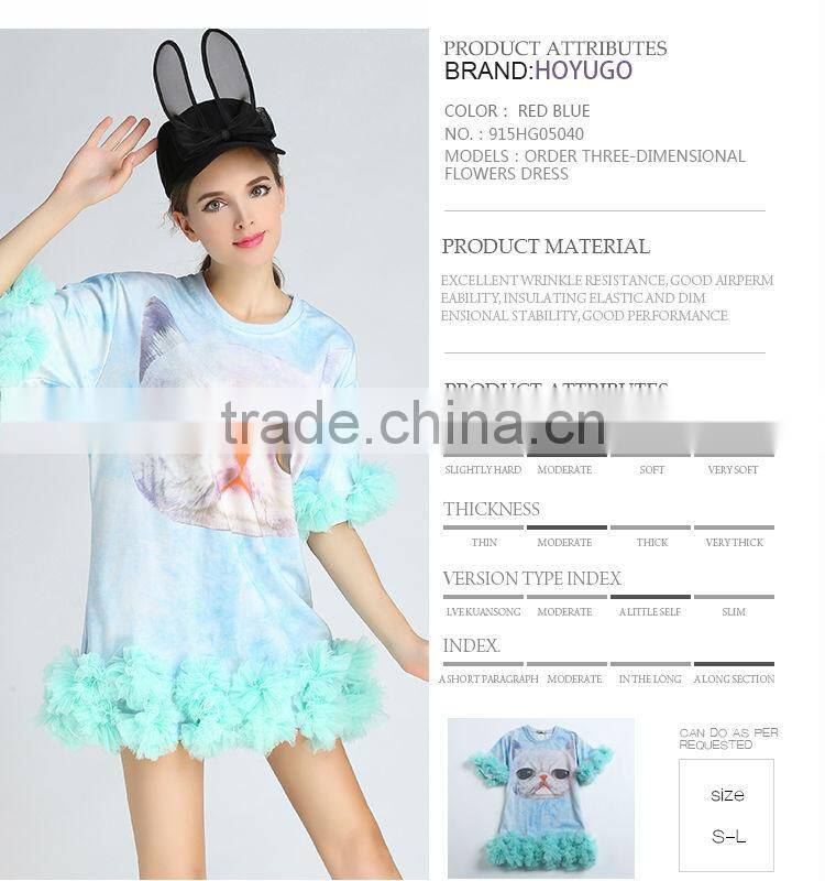 Kitten printed dress chiffon dress sublimation print dress