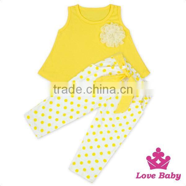 2017 Summer Tank Top Set Frocks Flower Polka Dot Designs Baby Girl Boutique Clothing Sets
