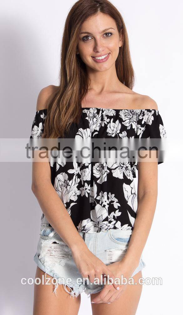 2015 Off the shoulder floral print women tank top,wholesale women sweet sheer tank tops