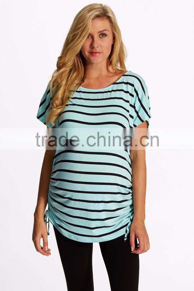 Fashion Ruched Sides Classic Striped Cap Sleeve maternity clothes 2016