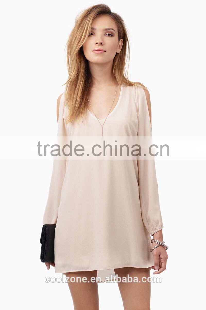 Fashion Cold Shoulder Design Long Sleeve Summer Dress for Mature Woman