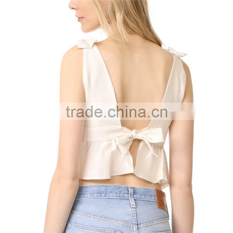 2017 OEM Girls Charming Bow Shoulder Harness Crop Cute Blouses