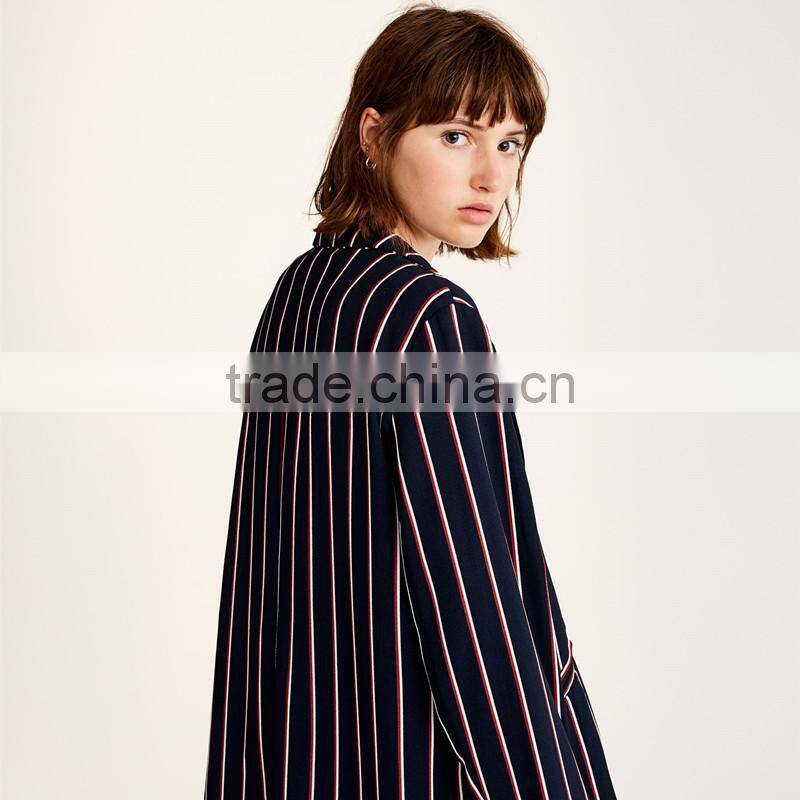 2017 SIMPLE STYLE ladies long casual striped blazer coat