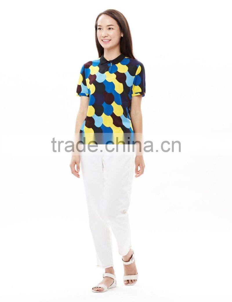Women's super thin mecerized cotton full printing polo shirt