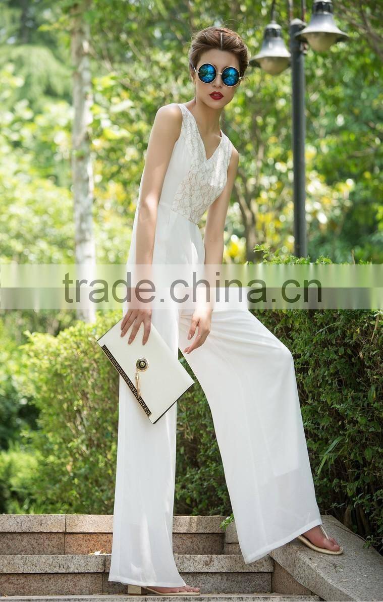 fashion white chiffon one piece jumpsuit dress pants