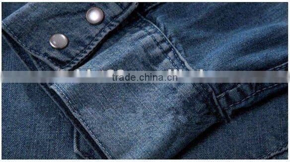 denim long sleeve shirts double pockets stitching men shirts
