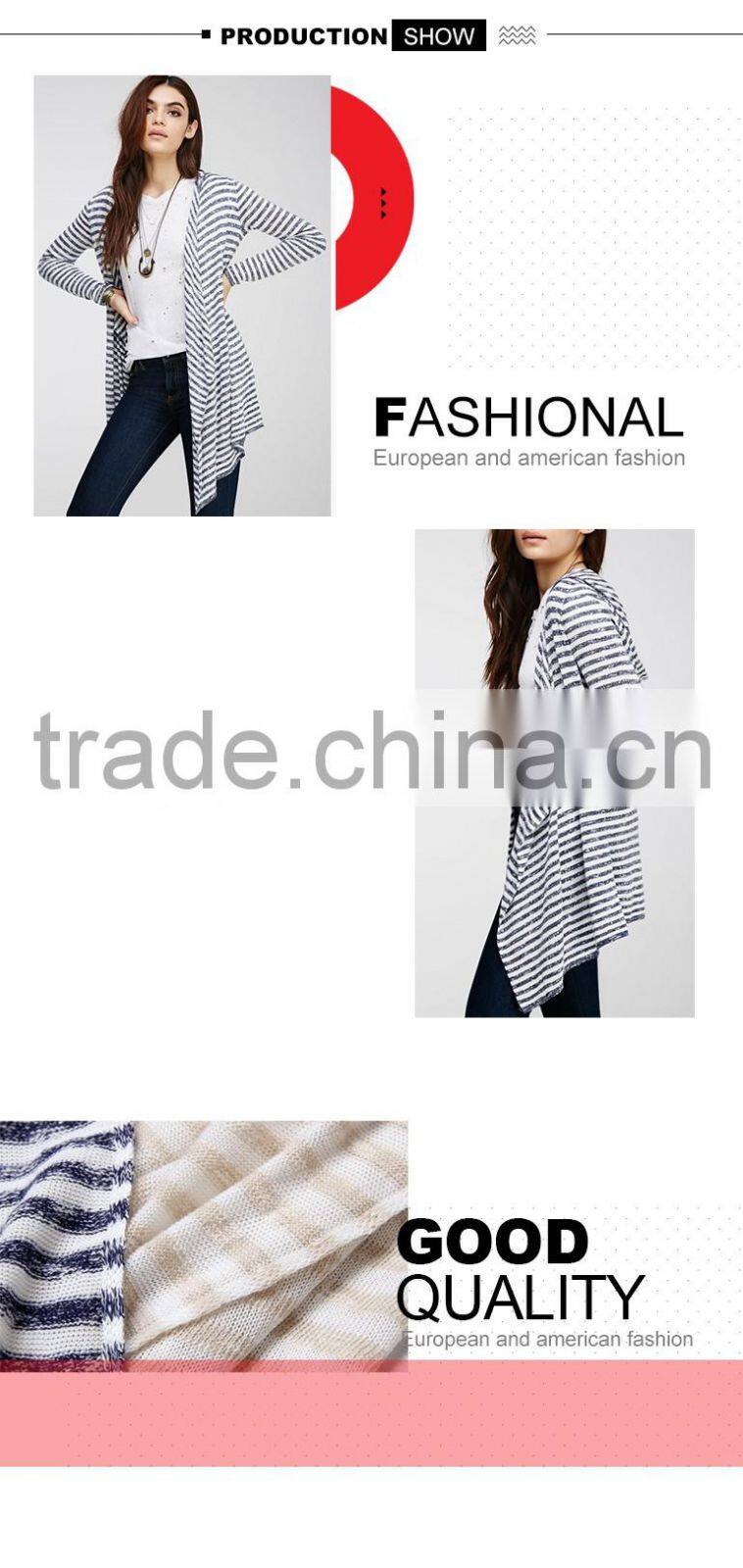 Wholesale womens irregular fashion stripes cardigan sweater from shantou