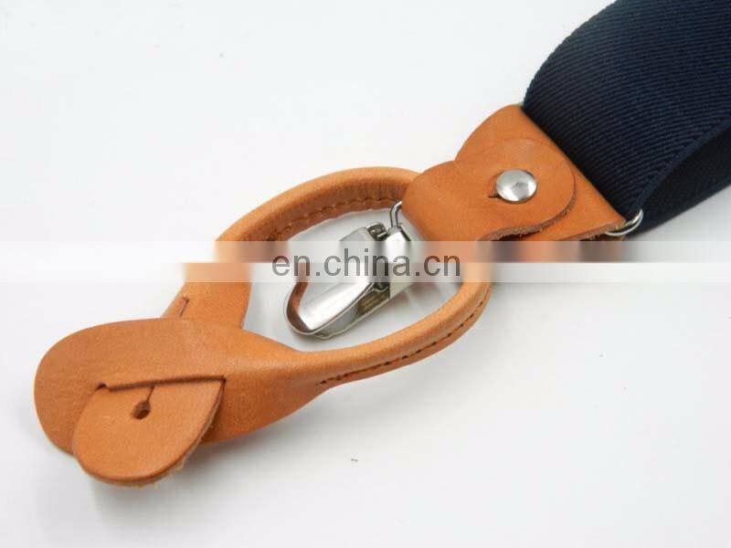 Wholesale real leather dual clips suspenders Men's leisure leather adult suspenders