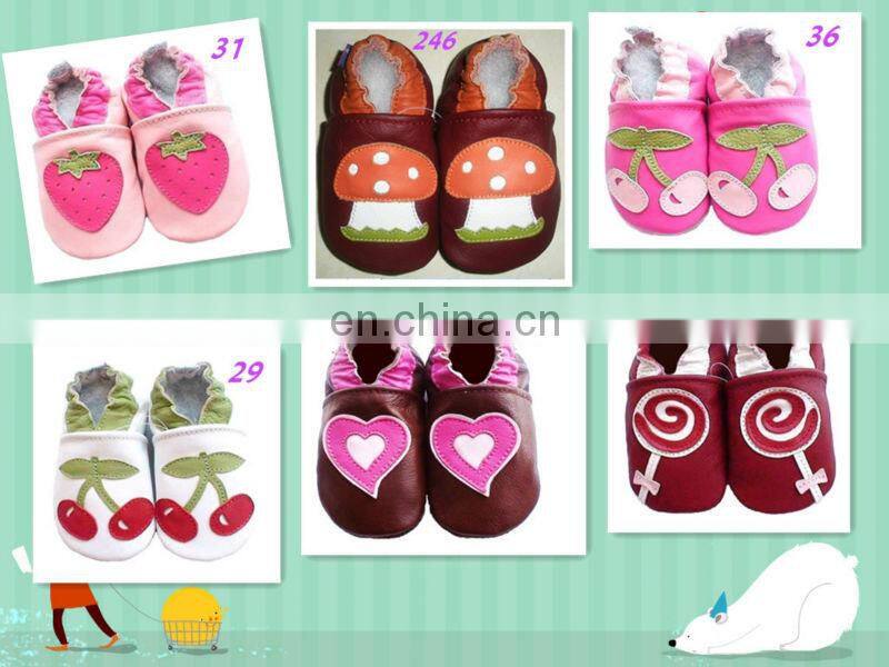 Newborn Baby Shoes Cow Leather Soft Sole Loafers Hot Pink Cherry Pattern