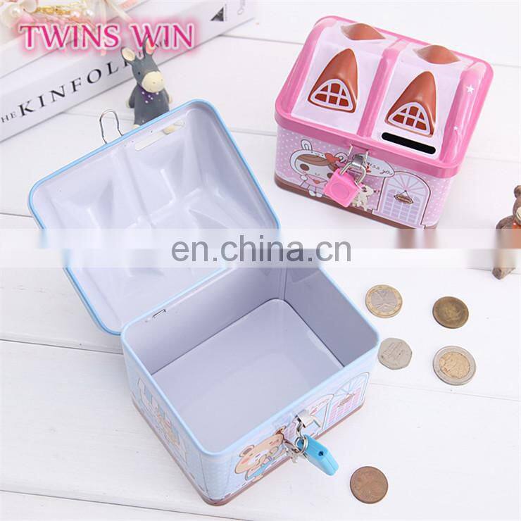 China factory supply gift for kids piggy bank money boxes house shape top quality alloy metal piggy bank with lock
