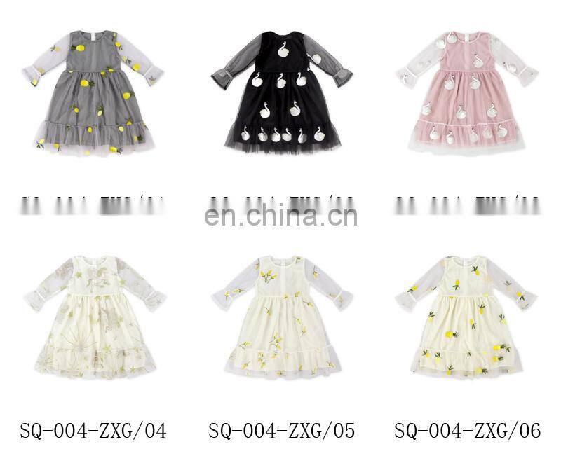 Spring autumn girls dress casual long sleeves lace mesh floral kids dresses girl cute princess dress