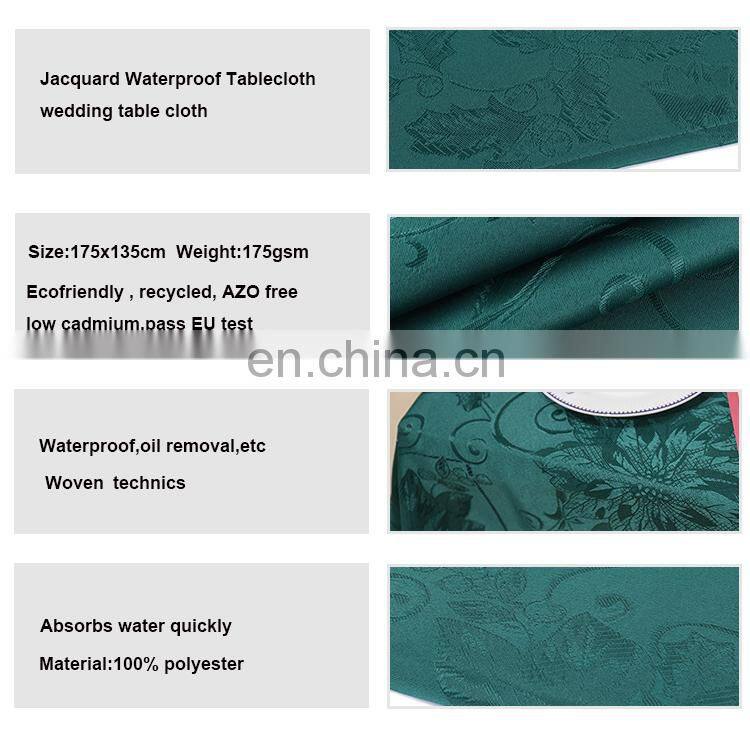 Chinese reliable products jacquard waterproof green dining party hotel cheap table clothes rectangular table cloth wedding