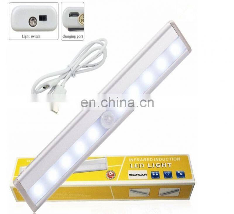 2W USB charging rechargeable motion sensor led wardrobe rail light