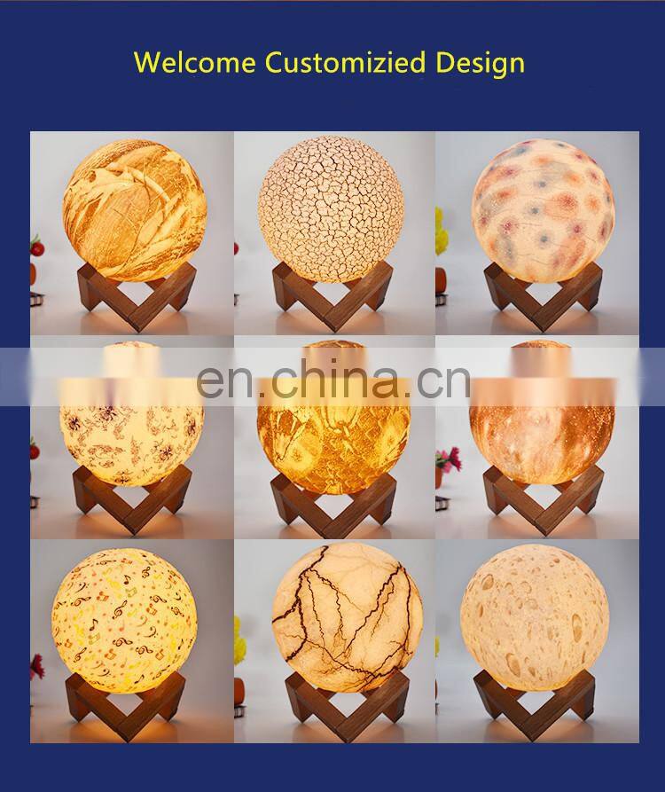 Dimmable with tap control 16 colors 3d print led moon shaped night light lamp