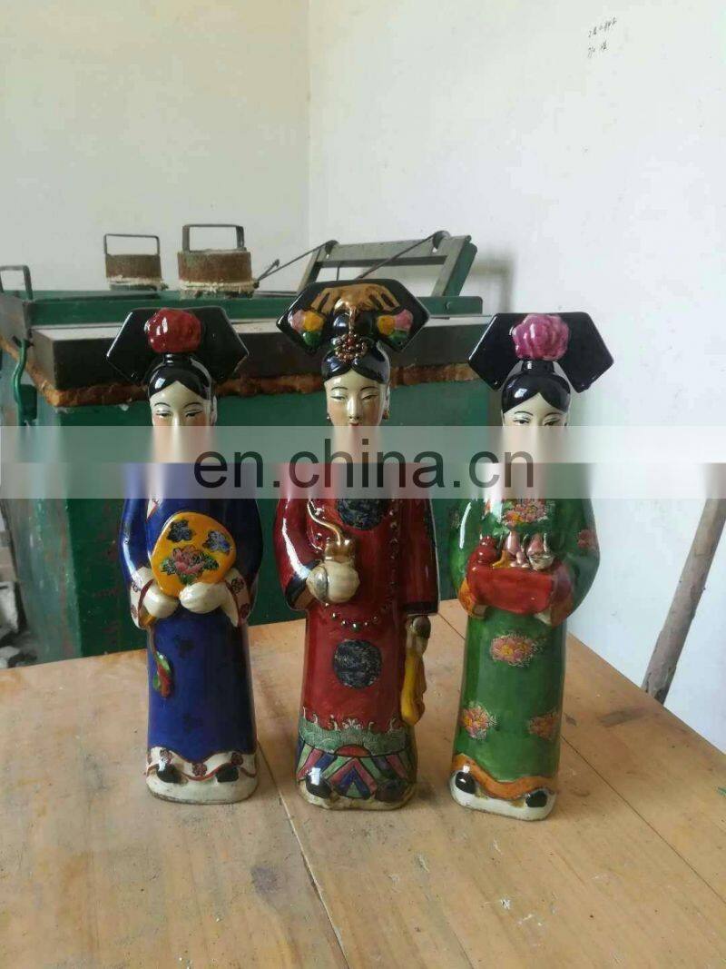 Vintage Antique Style Set of 3 Colorful Royal Emperors Ceramic Queen and Maid Figurines Sculptures