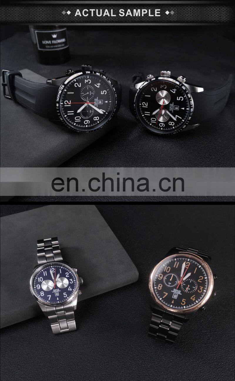 Wholesale Business Chronograph Man Watch Black Silicone Strap Waterproof Mens Sport Watches Japan Quartz Movement Watches