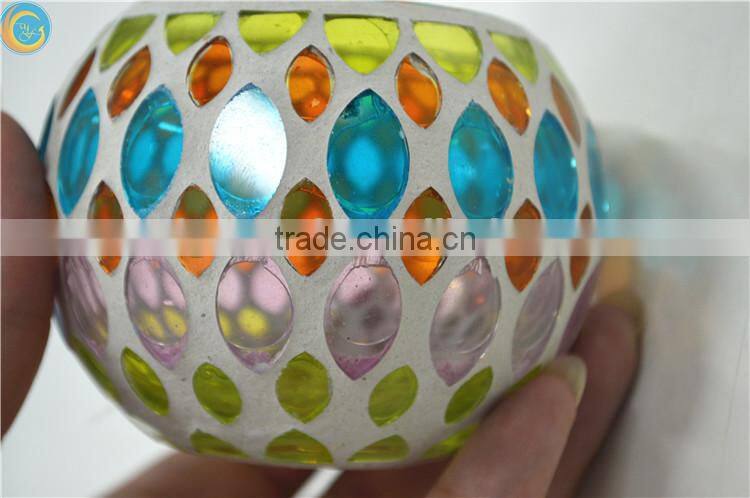 Colorful Glass Mosaic Cylinder Candle Holders Bronze & Turquoise Candle jars