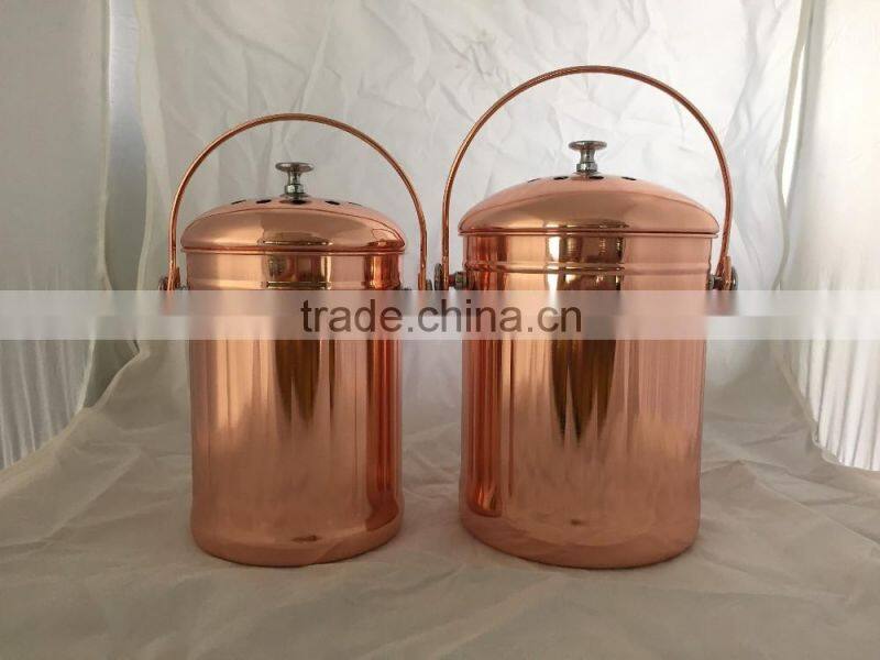1 gallon copper plated Kitchen Stainless steel compost bin, warm compost pail with lid including two charcoal filter