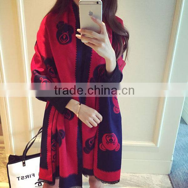 New Ladies Fashion Bear Printed Pashmina Wool Scarf