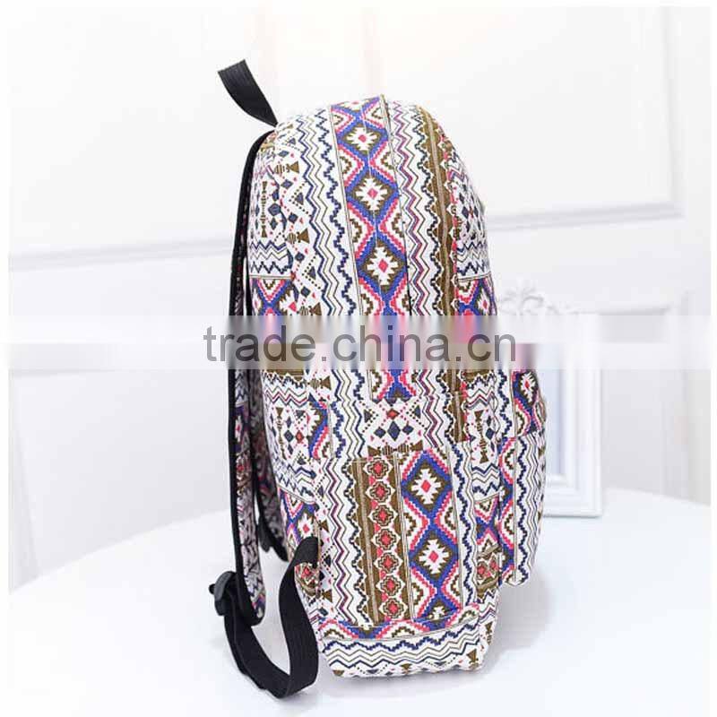 Hot Selling Chevron Tribal Stylish Canvas Printing Women Backpack