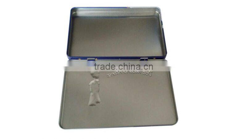 Flat rectangular tin box for gift packaging