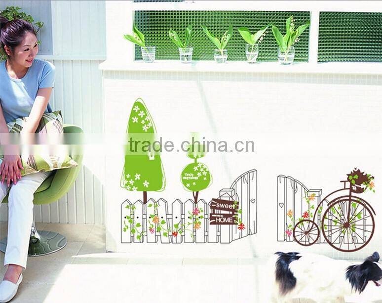Removable Wall Stickers Environmental Bedroom living room entrance hallway wall stickers bicycle green fence stickers Sweet Home