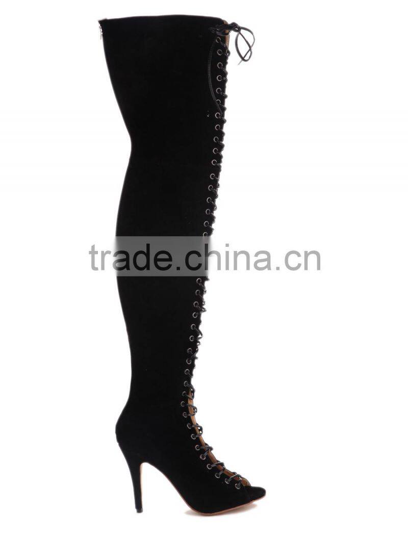 Fancy Hand Made Shoes boots Ladies Summer Peep Toe Long Boots Lace Up Thigh High Boots for Women