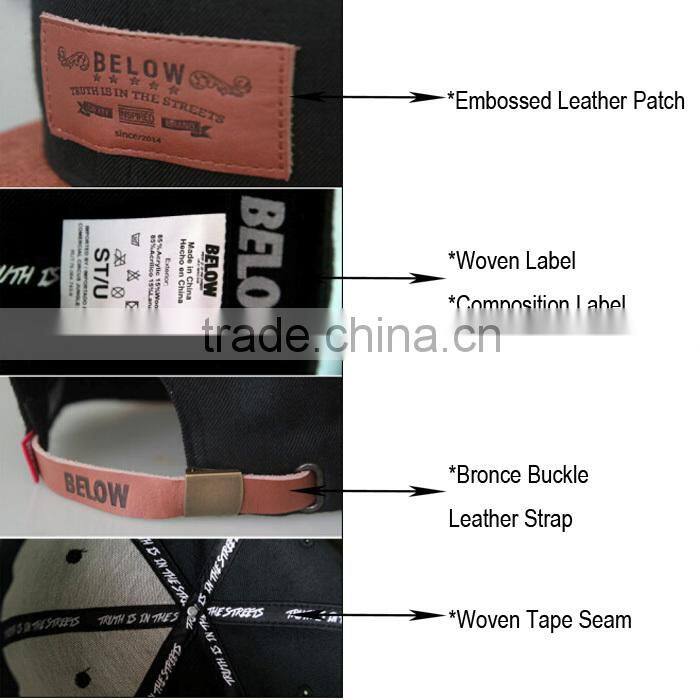 6-Panel Hat,embossed logo patch, Metal buckle leather strap, Top Quality Snapback cap
