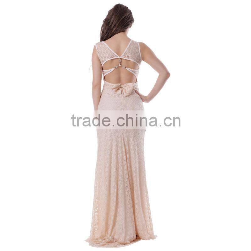 Factory directly special back design high quality long dress floor touching evening dress