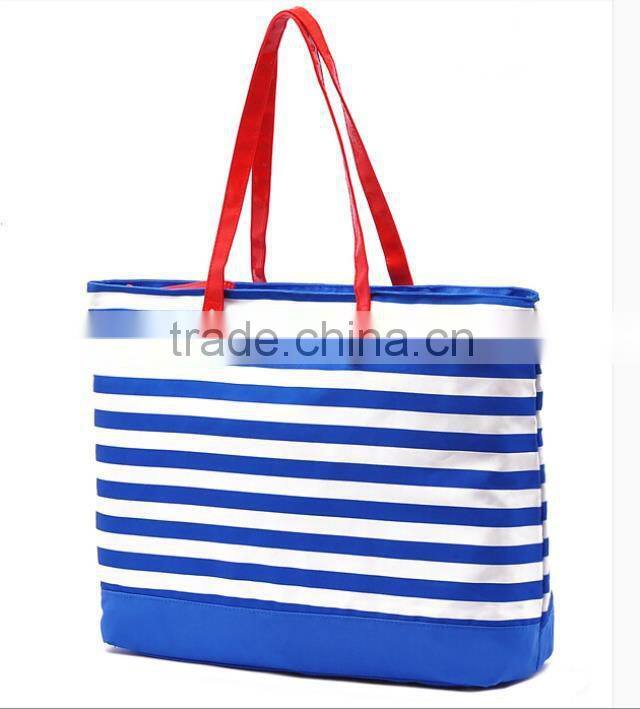 Promotional custom leisure stripe tote bag with PVC handle