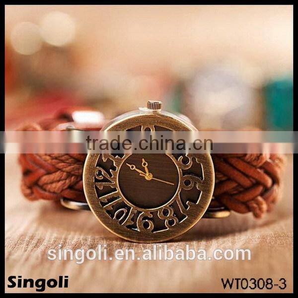 Vintage Hollow Gold Arabic Mumerals London Big Ben Digital Watch Western Wrist Watchs Smart Watch Braid Genuine Leather Watch